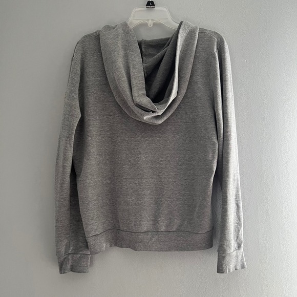 PINK Victoria's Secret Grey Zip Up Hoodie Rhinestone Peach‎ Sleeve Detail Size L - Picture 2 of 7